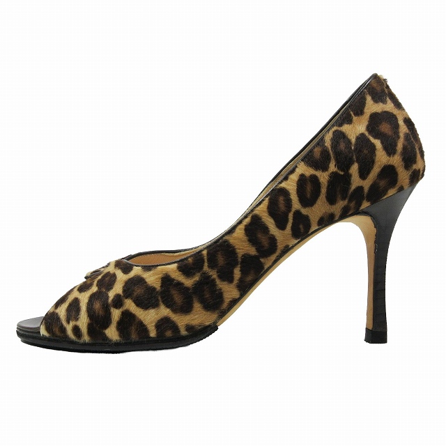 マノロブラニク MANOLO BLAHNIK ハラコ レオパード パンプス オープン 