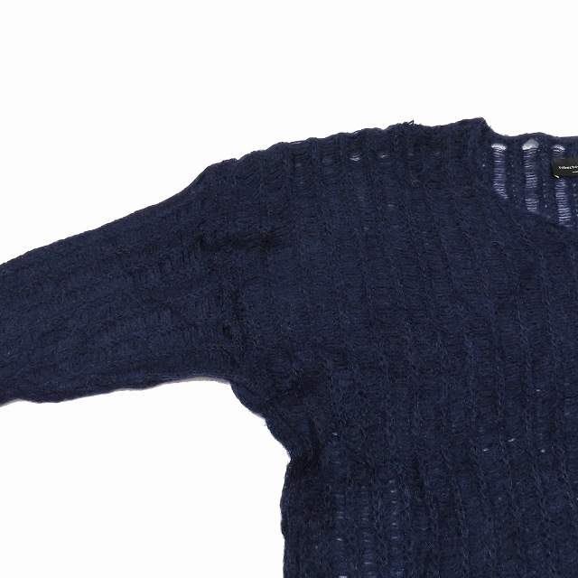 ロベルトコリーナ ROBERTO COLLINA ニット セーター レース編み ラウンドネック カットソー プルオーバー XS ネイビー/14▲B4 レディース ロベルトコリーナ ROBERTO COLLINA ニット セーター レース編み