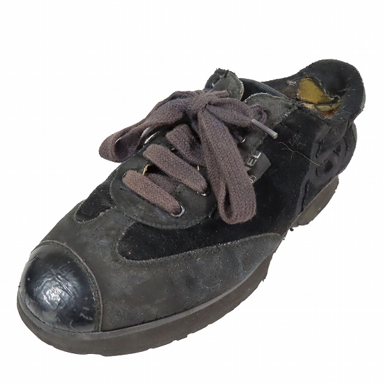 シャネル CHANEL ヴィンテージ ココマークロゴ スニーカー シューズ 黒