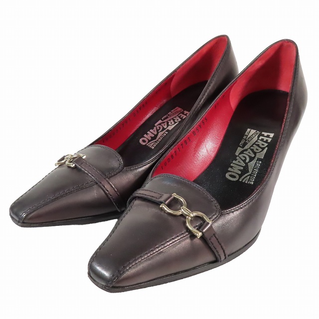 美品|フェラガモ|5.5D|オープントゥパンプス|パテントレザー|黒|i1616 美品|フェラガモ|5.5D|オープントゥパンプス|パテントレザー|黒