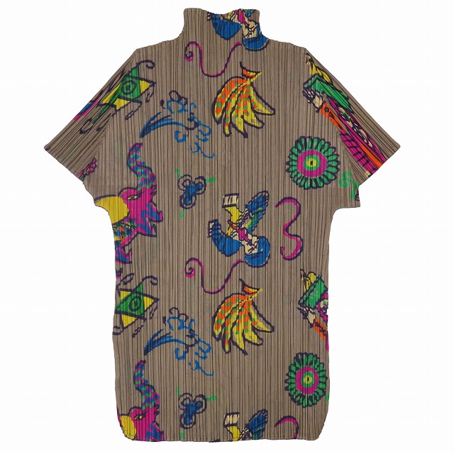 美品】プリーツプリーズ 半袖 Tシャツ サイズ3 総柄 ハイネック