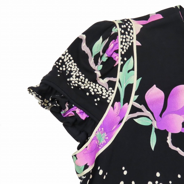 LEONARD レオナール 黒 花柄 半袖 チュニック レオナール LEONARD 花柄 カットソー チュニック 半袖 38 黒