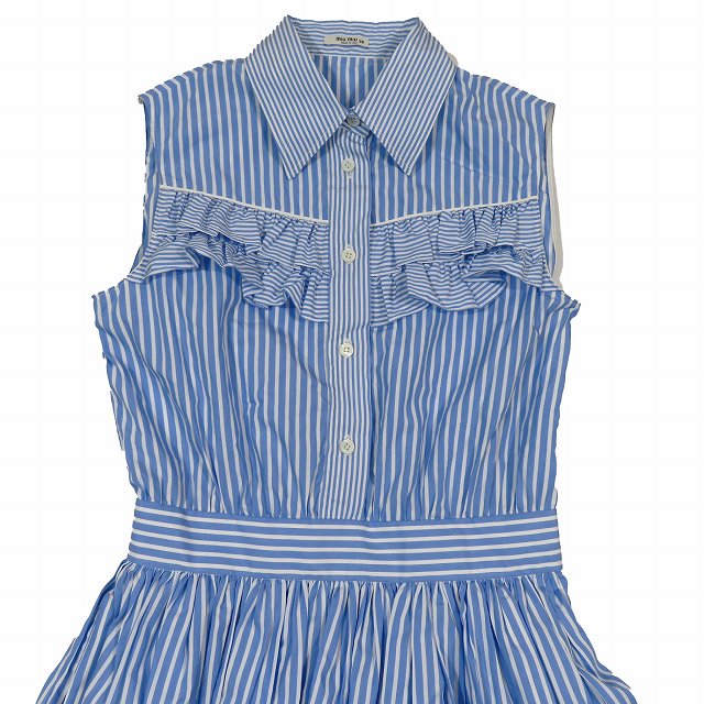 ミュウミュウ miumiu フリル ストライプ柄 シャツ ワンピース ドレス 