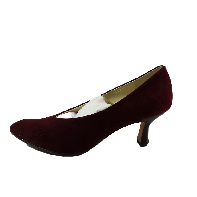 ヨシト ポインテッドトゥ パンプス Vカット スエード ブラウン