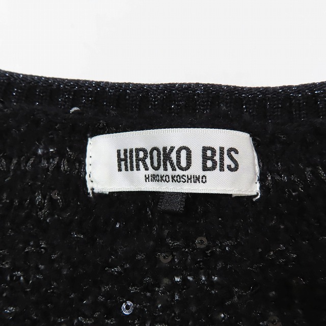 ヒロコビス HIROKO BIS スパンコール装飾 ショート丈 ニット カーディガン ジャケット 長袖 上着 サイズ11 ブラック 黒 レディース ヒロコビス HIROKO BIS スパンコール装飾 ショート丈 ニット