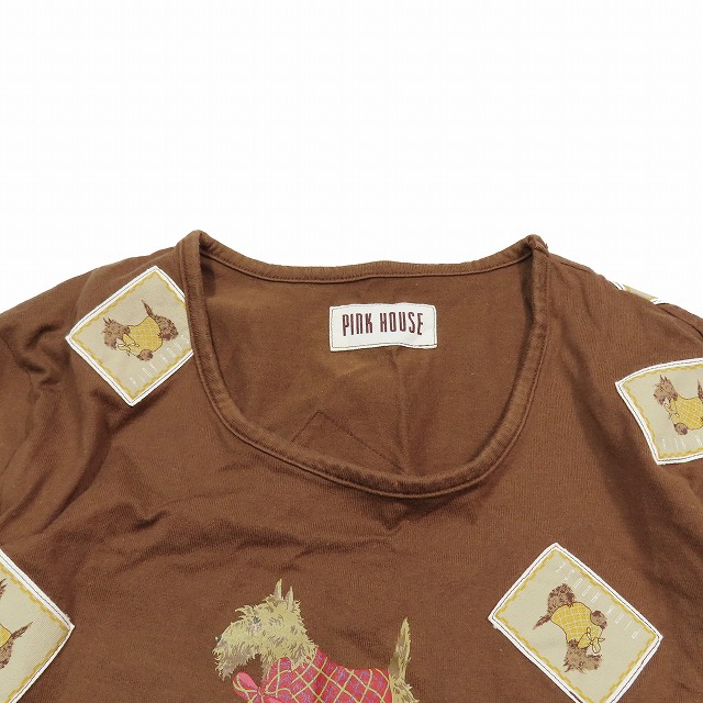 2009年 ピンクハウス PINK HOUSE スコッチテリア プリント Tシャツ 長袖 ラウンドネック カットソー M ブラウン/2YBA11 レディース 2009年 ピンクハウス PINK HOUSE スコッチテリア プリント T