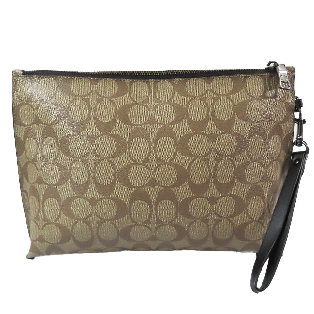 送料無料 美品 COACH コーチ メンズ クラッチバッグ キャリーオール ポーチ ウィズ カモプリント F29127 グリーンカモフラージュ 美品 コーチ COACH キャリーオール ポーチ・シグネチャー キャンバス