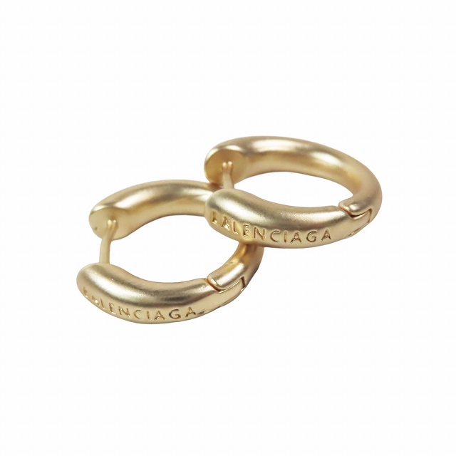 BALENCIAGA バレンシアガ　ロゴ×リング　ゴールドピアス　アクセサリー バレンシアガ BALENCIAGA フープ ピアス ロゴ 刻印 アクセサリー