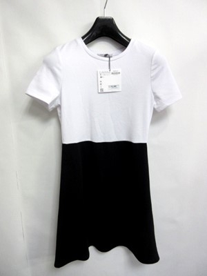 ザラ Zara ワンピース ミニ丈 半袖 Uネック バイカラー 無地 白 黒 S 0406 レディース 098 ベクトルパーク