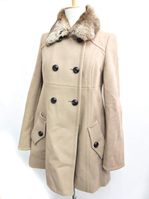 バーバリーブルーレーベル Burberry Blue Label コート ダブル ボタン ウール ファー 毛皮 ラビット フレア Aライン ブラウン 茶 38 0108 レディース 098 901712300022 ベクトルパーク