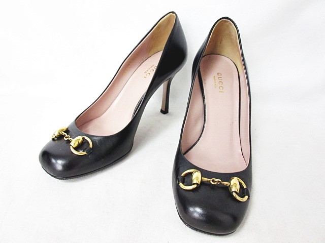 グッチ GUCCI 美品 パンプス ホースビット 金具 ハイヒール カーフ 