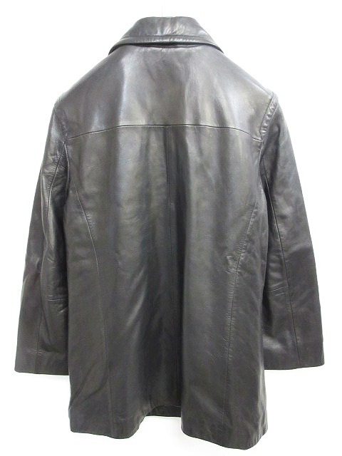 コーチ COACH レザーコート ジャケット ステンカラー 革 ブラック 黒 M  