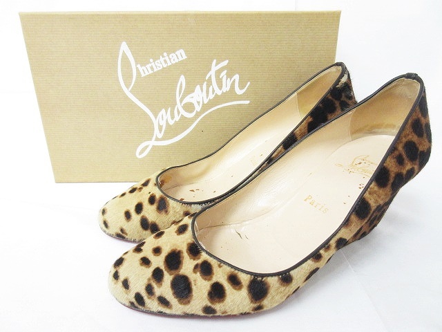 Christian Louboutin ハラコヒョウ柄ウェッジソール パンプス 