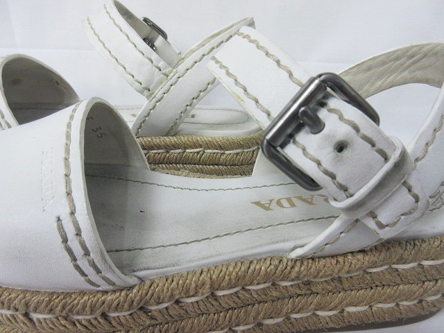 プラダ PRADA 厚底サンダル エスパドリーユ フラット レザー