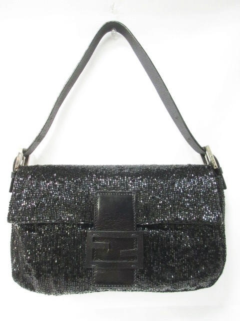 フェンディ FENDI ショルダーバッグ マンマバケット 総ビーズ レザー  