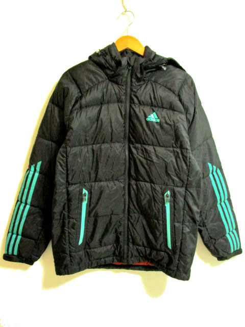 アディダス adidas ナイロン ダウン ジャケット フーディー 袖ライン M  