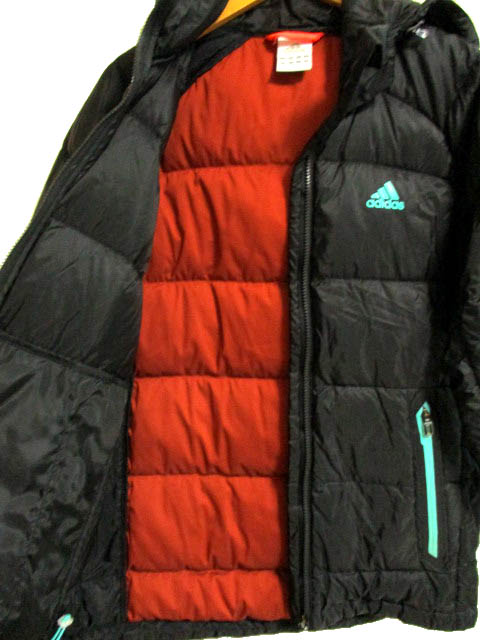 アディダス adidas ナイロン ダウン ジャケット フーディー 袖ライン M 
