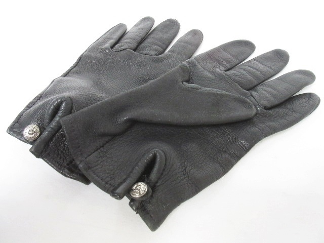 クロムハーツ CHROME HEARTS 手袋 レザー グローブ クロス ボタン 防寒  