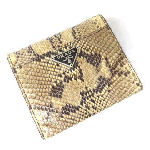 プラダ PRADA パイソン 折り 財布 蛇革 三角プレート レザー  