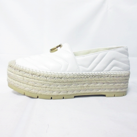 グッチ 靴 エスパドリーユ レザー ジュート ホワイト 白 アンティークゴールド金具 キルティング A+ランク 値引き中GUCCI エスパドリーユ ホワイト