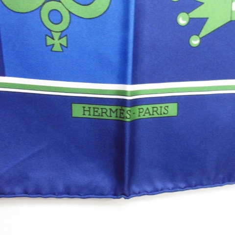 ❤お得なお品❤クリーニング済 エルメス カレ90 ブルー スカーフ シルク エルメス HERMES カレ 90 スカーフ シルク100％ チェス プリント