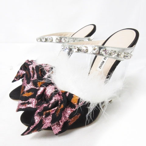 ミュウミュウ miumiu 美品 サンダル シューズ ハイヒール ウェッジ 