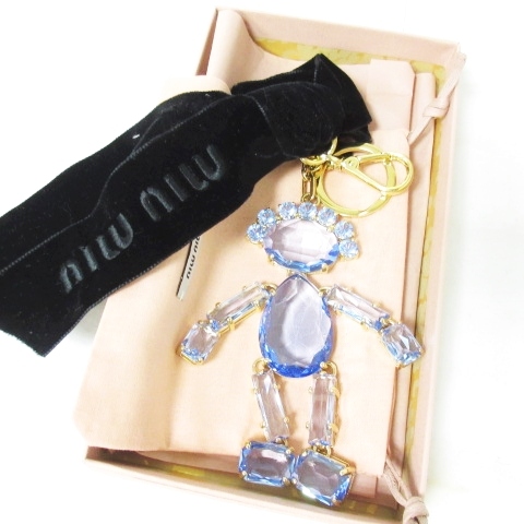 ミュウミュウ miumiu 美品 ビジュー付き チャーム バッグ キーホルダー 