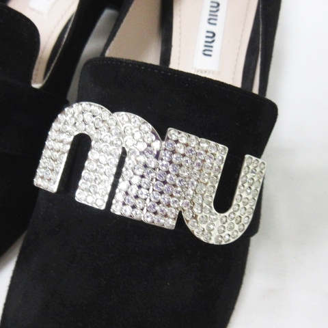 未使用品 ミュウミュウ miumiu ロゴビジュー ローファー パンプス 