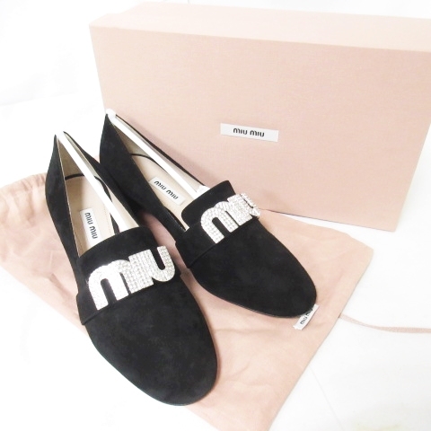 未使用品 ミュウミュウ miumiu ロゴビジュー ローファー パンプス 