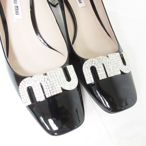 未使用品 ミュウミュウ miumiu ロゴ ビジュー パンプス チャンキー  