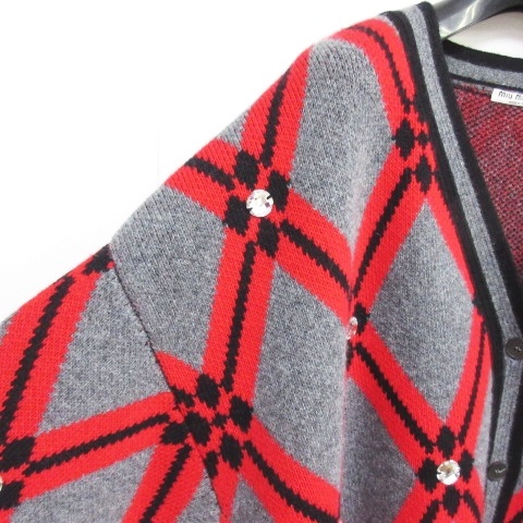未使用品 ミュウミュウ miumiu 18AW ビジュー付き ニット カーディガン  
