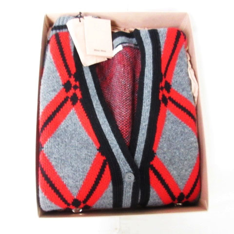 未使用品 ミュウミュウ miumiu 18AW ビジュー付き ニット カーディガン  