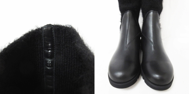 未使用品 ミュウミュウ miumiu レザー＋ニット ブーツ ロングブーツ 