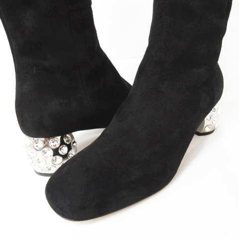 未使用品 ミュウミュウ miumiu ロングブーツ シューズ ヒール ビジュー  