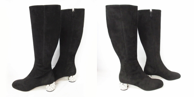 未使用品 ミュウミュウ miumiu ロングブーツ シューズ ヒール ビジュー  