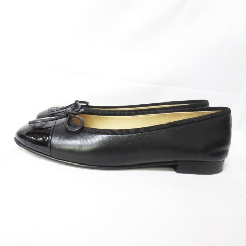 シャネル バレエ シューズ ホワイト ブルー 白 ペタンコ靴 37 1⁄2