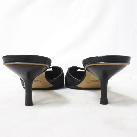 グッチ GUCCI サンダル ミュール シューズ GG ヒール 切替 レザー 黒