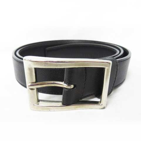プラダ Prada レザーベルト 革ベルト バックル 黒 ブラック 95 38 最大 約99cm Ibs44 0107 メンズ 098 ベクトルパーク