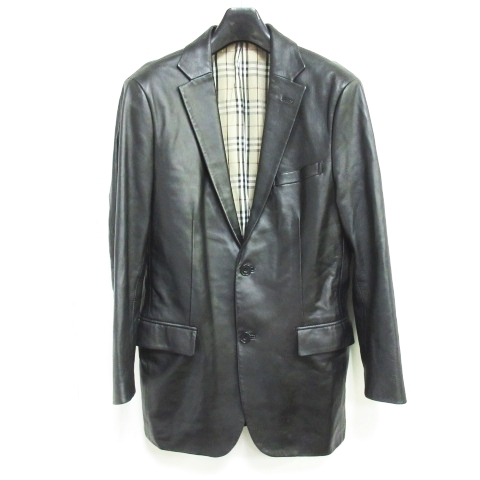 バーバリーブラックレーベル Burberry Black Label レザー テーラードジャケット 裏地チェック 2b 羊革 ラムレザーブラック 黒 M 0108 Ibs44 メンズ 098 ベクトルパーク