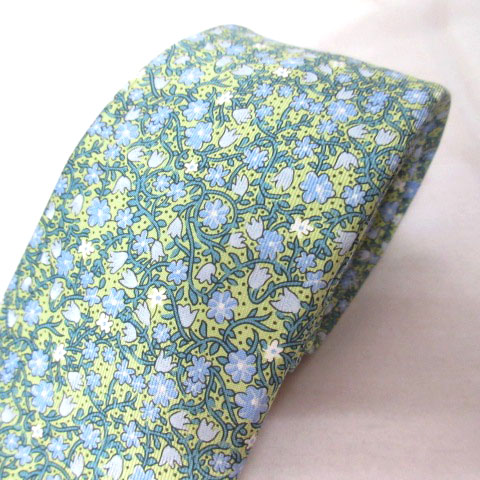 エルメス HERMES ネクタイ 花柄 フラワー プリント シルク ブルー