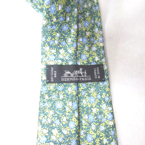 エルメス HERMES ネクタイ 花柄 フラワー プリント シルク ブルー