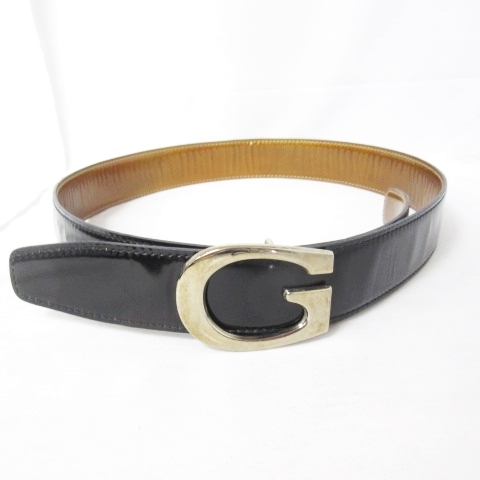 グッチ Gucci Gバックル ベルト リバーシブル エナメルレザー 1450 0956 黒 ゴールド 75 30 0317 レディース 098 ベクトルパーク