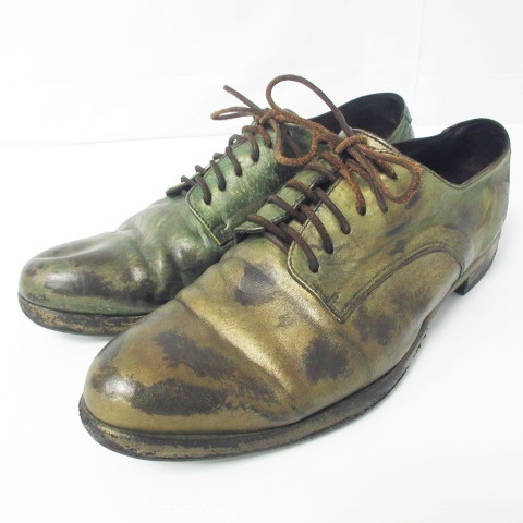 クリスチャン ポー Christian Peau ドレスシューズ レースアップ ペインティング 加工 メタリック グリーン 系 43 約28cm Ibs74 0911 メンズ 098 ベクトルパーク