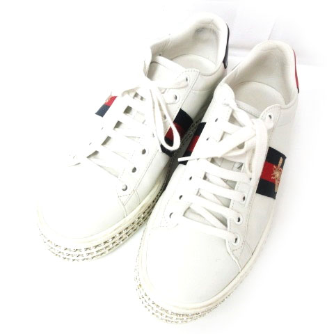 グッチ Gucci Ace エース レースアップ 厚底 スニーカー ビジュー ラインストーン 白 38 1128 レディース 098 ベクトルパーク