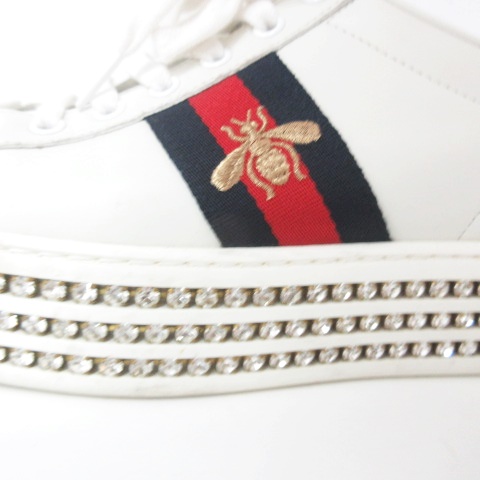 グッチ Gucci Ace エース レースアップ 厚底 スニーカー ビジュー ラインストーン 白 38 1128 レディース 098 ベクトルパーク