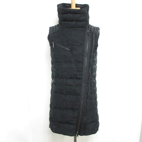 カールラガーフェルド Karl Lagerfeld 美品 ダウンベスト ロング スタンドカラー ラメ グリッター 切替 黒 ブラック 38 1130 レディース 098 ベクトルパーク