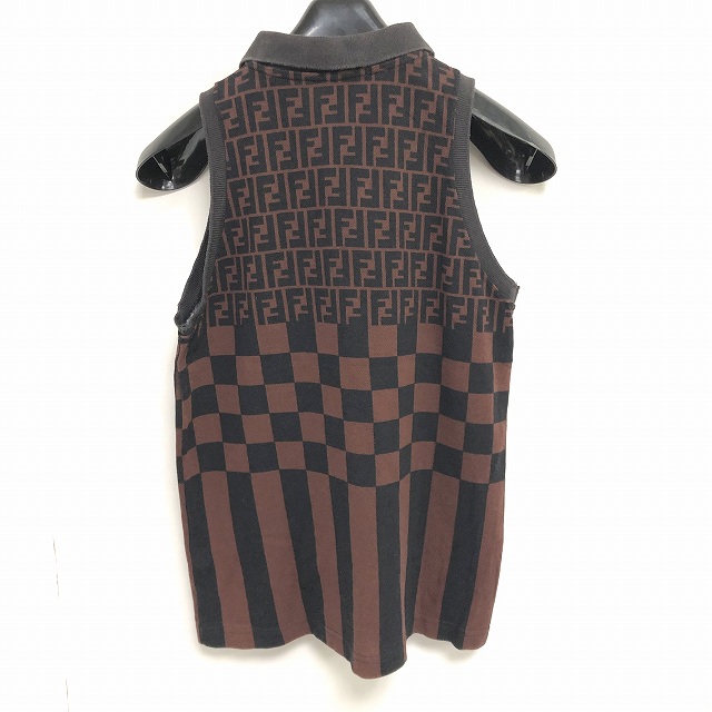 フェンディ FENDI ズッカ柄 ノースリーブ ポロシャツ 鹿の子 茶