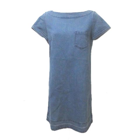 アダムエロペ Adam Et Rope デニム ワンピース ひざ丈 半袖 ストレッチ インディゴブルー 青 38 Mサイズ相当 胸ポケット X レディース 098 ベクトルパーク