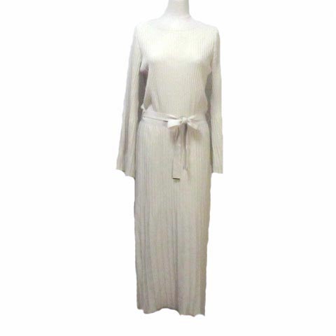 バビロン Babylone aw リブニットワンピース ロング マキシ丈 ウエストブラウジング ベルト付 ライトベージュ 袖フレア 38 M X レディース 098 ベクトルパーク