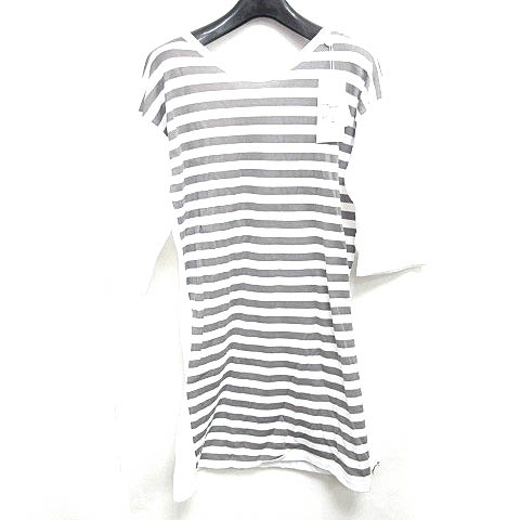 未使用品 マルタンマルジェラ Martin Margiela 14ss ボーダー柄 切替ニット ワンピース 膝丈 半袖 コットン 白 グレー S 03 レディース 098 ベクトルパーク